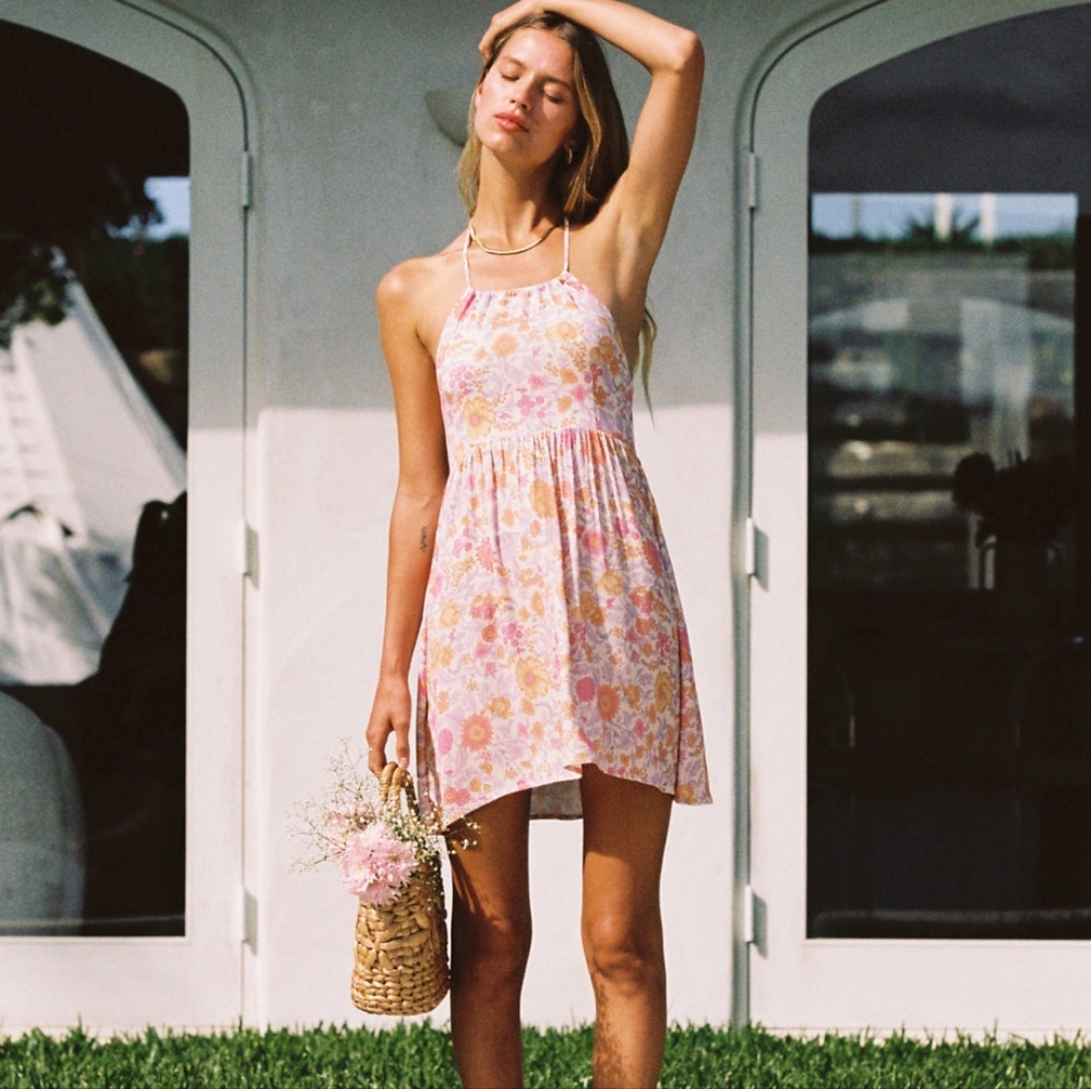 SOPHIA HALTER MINI DRESS Peony